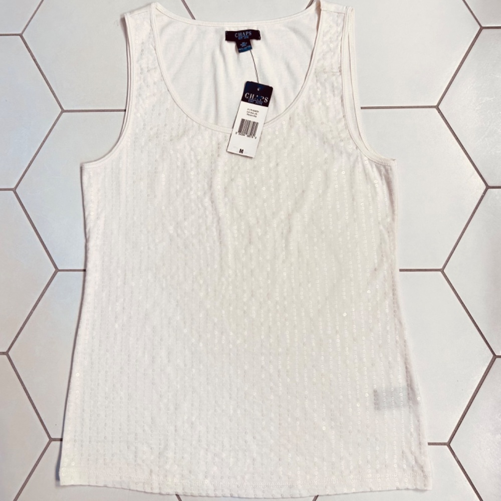Chaps Sequined Cream Colored Tank Top, Size M, NWT